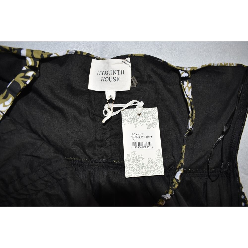 B6 NWT HYACINTH HOUSE Black/Olive Green Floral Peplum Midi Dress Size S - Picture 6 of 8